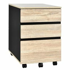 Budget 🎉 Costway 3-drawer P2 Engineered Wood Vertical Mobile Filling Cabinet In Natural 🎁