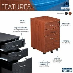 Buy 😉 Home Square 3 Drawer Mobile Filing Cabinet Set In Mahogany (Set Of 2) 😀 -Mobile Sales Store 2375713 3 L