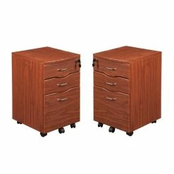 Buy 😉 Home Square 3 Drawer Mobile Filing Cabinet Set In Mahogany (Set Of 2) 😀
