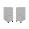 Outlet 🔔 Home Square 3 Drawer Mobile Metal Filing Cabinet Set In Arctic Silver (Set Of 2) 🎉
