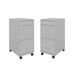 Outlet π Home Square 3 Drawer Mobile Metal Filing Cabinet Set In Arctic Silver (Set Of 2) π