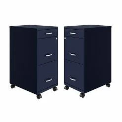 Promo 😉 Home Square 3 Drawer Mobile Metal Filing Cabinet Set In Navy (Set Of 2) 😉