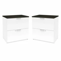 Discount 🥰 Home Square 2 Piece Lateral Wooden Filing Cabinet Set In White And Deep Gray 🧨