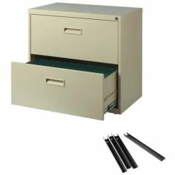 Outlet 🥰 Hirsh Industries LLC Hirsh 30"W Metal 2 Drawer Lateral File Cabinet Set Beige With Front/Back Rails ✨