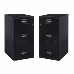 Promo 🔔 Home Square 3 Drawer Metal Vertical Filing Cabinet Set In Black (Set Of 2) ⭐