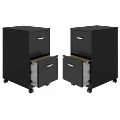 Cheap π Home Square 2 Drawer Mobile Metal Filing Cabinet Set In Charcoal (Set Of 2) β