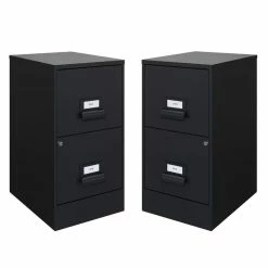 Best Pirce 🔥 Home Square 2 Drawer Metal Vertical Wood Filing Cabinet Set In Black (Set Of 2) 🧨
