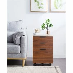 Budget 🤩 JJS 3-Drawer Wood Rolling File Cabinet With Locking Wheels In Brown/Gray 💯 -Mobile Sales Store 2426158 5 L