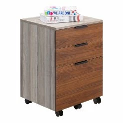 Budget 🤩 JJS 3-Drawer Wood Rolling File Cabinet With Locking Wheels In Brown/Gray 💯