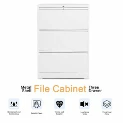 Flash Sale 🥰 GangMei 3-Drawer Steel Metal Lateral Filing Cabinet With Lock In White 😀 -Mobile Sales Store 2484500 2 L