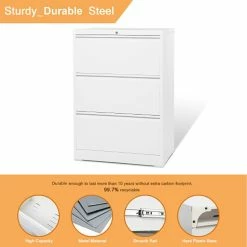 Flash Sale 🥰 GangMei 3-Drawer Steel Metal Lateral Filing Cabinet With Lock In White 😀 -Mobile Sales Store 2484500 3 L