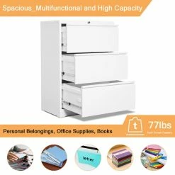 Flash Sale 🥰 GangMei 3-Drawer Steel Metal Lateral Filing Cabinet With Lock In White 😀 -Mobile Sales Store 2484500 6 L