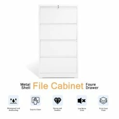 Budget 👍 GangMei 4-Drawer Steel Metal Lateral Filing Cabinet With Lock In White ❤️ -Mobile Sales Store 2484501 4 L
