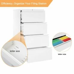 Budget 👍 GangMei 4-Drawer Steel Metal Lateral Filing Cabinet With Lock In White ❤️ -Mobile Sales Store 2484501 5 L