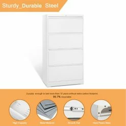 Budget 👍 GangMei 4-Drawer Steel Metal Lateral Filing Cabinet With Lock In White ❤️ -Mobile Sales Store 2484501 6 L