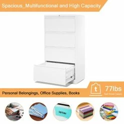 Budget 👍 GangMei 4-Drawer Steel Metal Lateral Filing Cabinet With Lock In White ❤️ -Mobile Sales Store 2484501 8 L