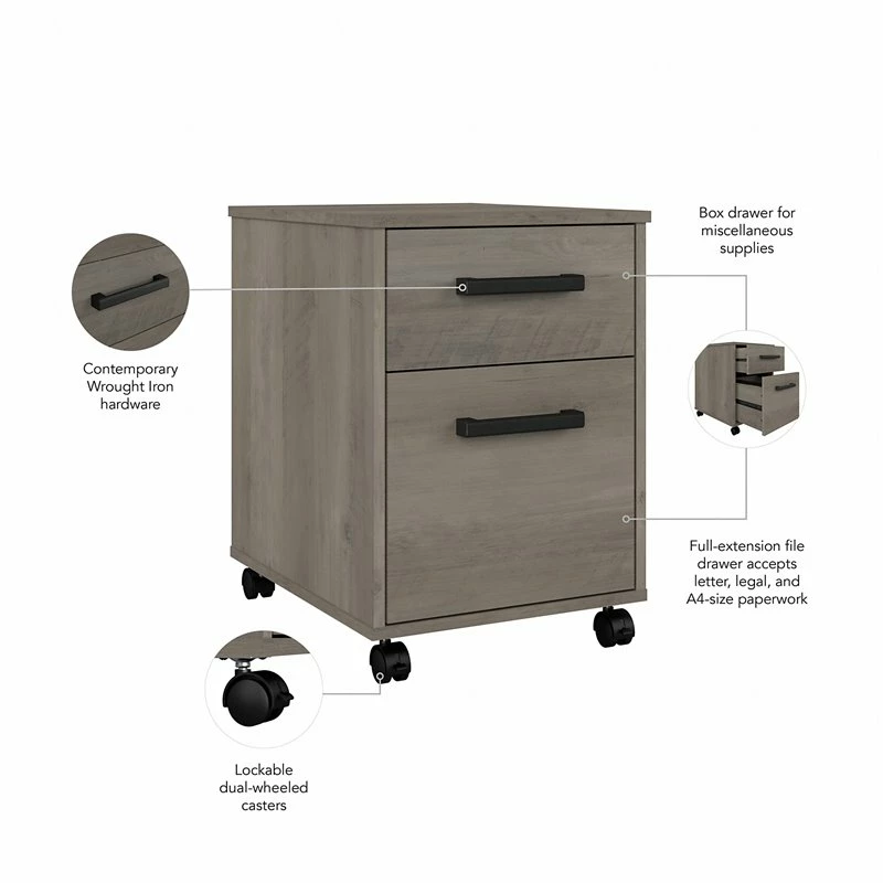 Outlet π― Kathy Ireland Home By Bush Furniture City Park 2 Drawer Mobile File Cabinet In Driftwood Gray - Engineered Wood β¨ 3 Outlet π― Kathy Ireland Home By Bush Furniture City Park 2 Drawer Mobile File Cabinet In Driftwood Gray - Engineered Wood β¨ - Image 3
