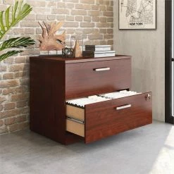 Promo 🌟 Sauder Affirm Engineered Wood Lateral Filing Cabinet In Classic Cherry 👏 -Mobile Sales Store 2518674 3 L