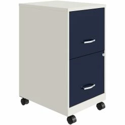 Cheap 😀 Hirsh Industries LLC Space Solutions 18" 2 Drawer Mobile Metal Vertical File Cabinet - White/Navy 🔥 -Mobile Sales Store 2522100 4 L