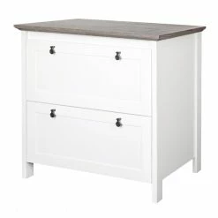 New π Saint Birch Finley 2-Drawer Modern Wood Lateral File Cabinet In White/Gray Oak π
