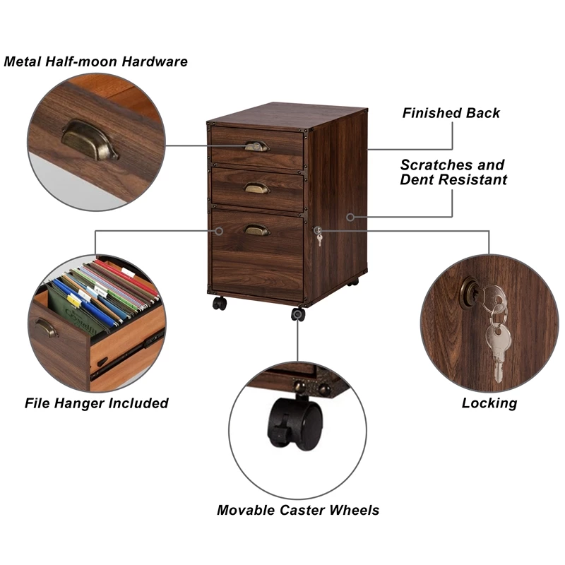 Buy π Saint Birch Logan Mobile Wood Filing Cabinet With 3 Drawer In Walnut β€οΈ 3 Buy π Saint Birch Logan Mobile Wood Filing Cabinet With 3 Drawer In Walnut β€οΈ - Image 3
